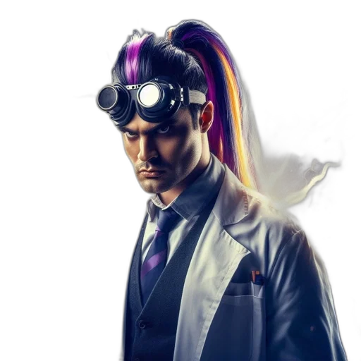 staff, mask, hat, robot, cyberpunk, concept art, vaporwave, photorealistic transparent PNG cut-out