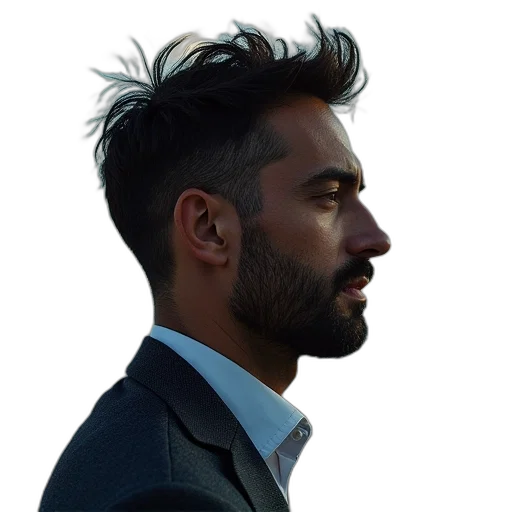 hair, jacket, face, staff transparent PNG cut-out