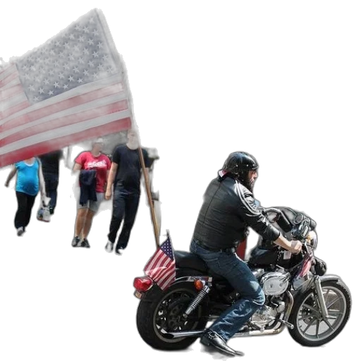 jacket, man, motorcycle, american, flag, back, rides, down transparent PNG cut-out