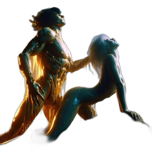 creature, robot, concept art, fantasy art, 3d render, cyberpunk, neon lights, underwater transparent PNG cut-out
