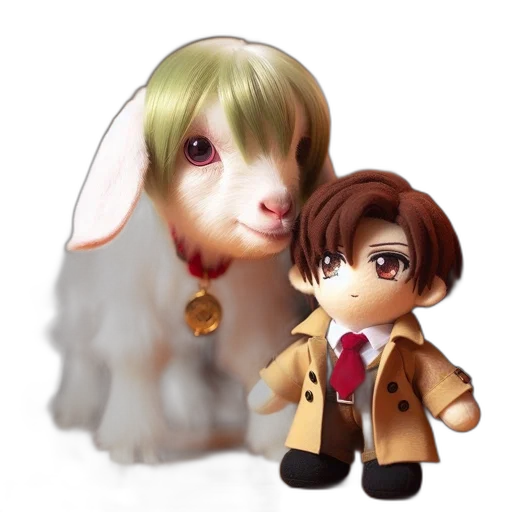 3d render, anime, photorealistic, cartoon, young, goat, green, wig transparent PNG cut-out