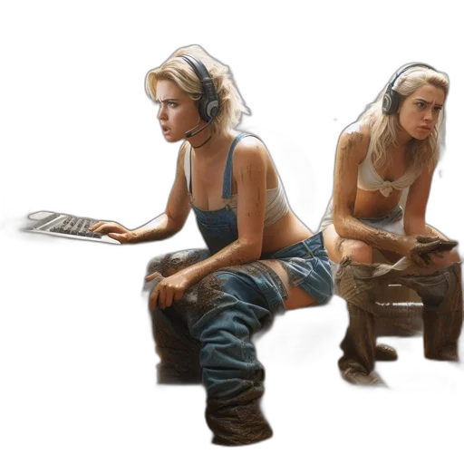 weapon, concept art, pixel art, fantasy art, cyberpunk, two, women, work transparent PNG cut-out