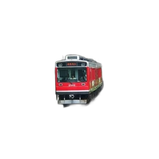 3d render, photorealistic, red, train, tracks, surrounded, greenery, viewed transparent PNG cut-out