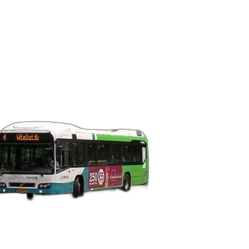 photorealistic, 3d render, concept art, pixel art, green, white, bus, parked transparent PNG cut-out