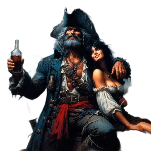 concept art, fantasy art, pirate, stands, amidst, palm, trees, rocky transparent PNG cut-out