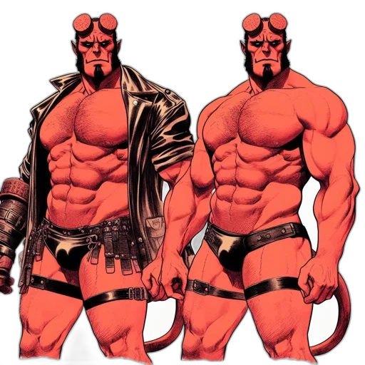 comic book art, concept art, red, two, muscular, characters, distinct, skin transparent PNG cut-out