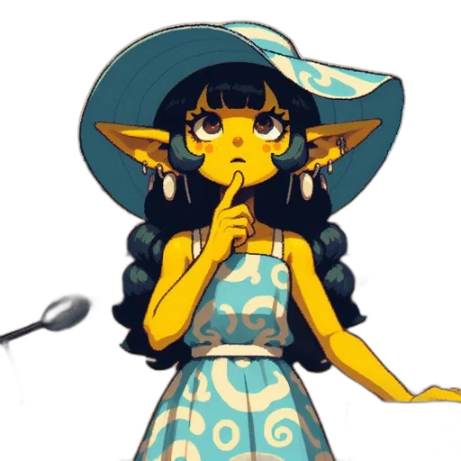 dress, staff, hat, creature, fantasy art, concept art, anime, pixel art transparent PNG cut-out
