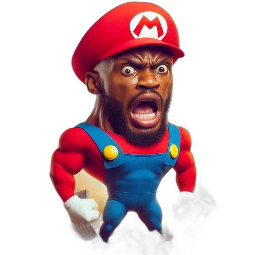 face, animal, concept art, 3d render, pixel art, comic book art, mario, wearing transparent PNG cut-out