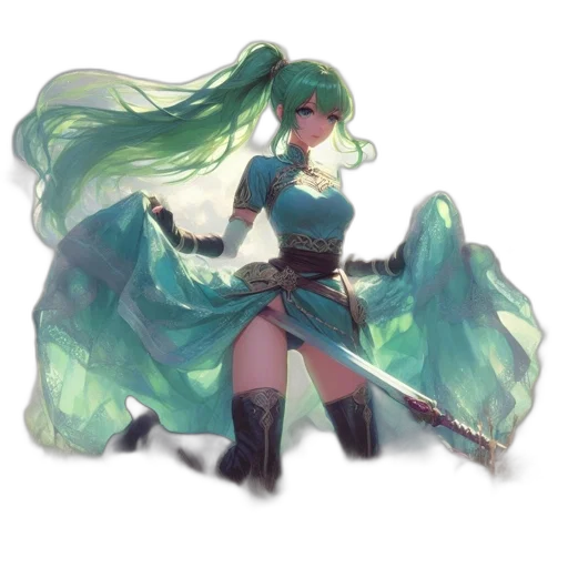 staff, sword, weapon, dress, concept art, fantasy art, pixel art, anime transparent PNG cut-out
