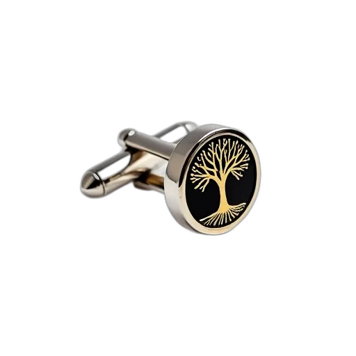 jewelry, silver, cufflink, black, gold, pattern, featuring, tree transparent PNG cut-out