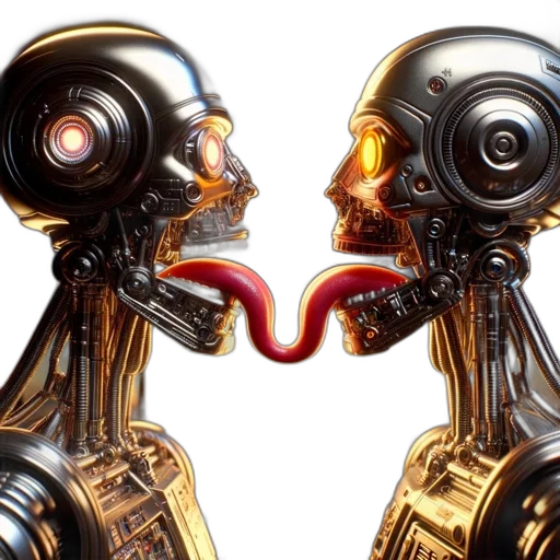 robot, concept art, 3d render, cyberpunk, outer space, two, anthropomorphic, heads transparent PNG cut-out