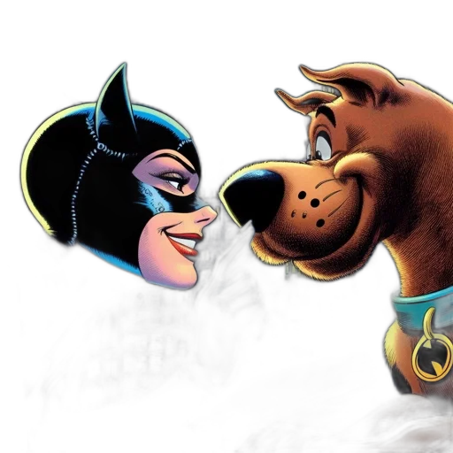 comic book art, concept art, two, cartoon, characters, woman, cat, suit transparent PNG cut-out