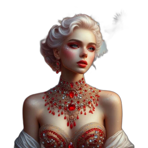 jewelry, dress, crown, fantasy art, concept art, comic book art, pixel art, red transparent PNG cut-out