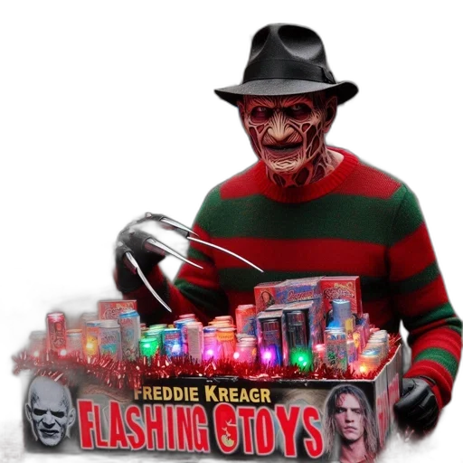 concept art, comic book art, man, dressed, freddy, krueger, offers, flashing transparent PNG cut-out