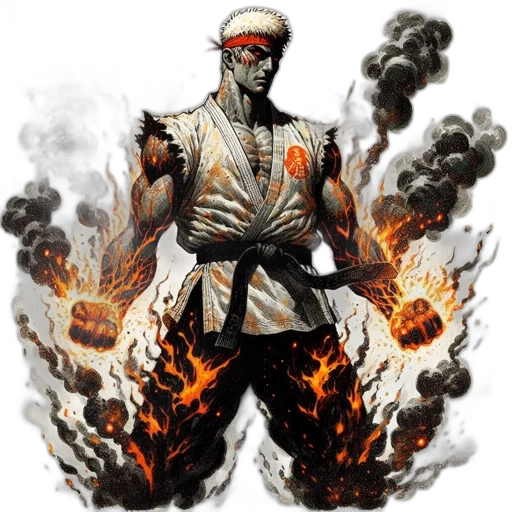jacket, comic book art, concept art, fantasy art, pixel art, fire, red, muscular transparent PNG cut-out