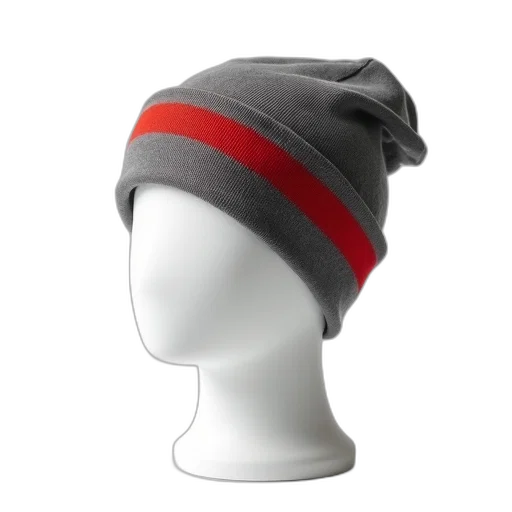 hat, 3d render, plain, grey, beanie, red, stripe, cuff transparent PNG cut-out