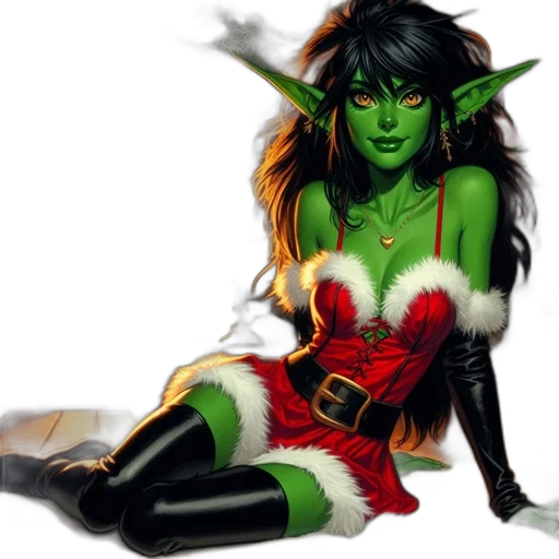 fantasy art, comic book art, concept art, pixel art, green, elf-like, creature, dressed transparent PNG cut-out