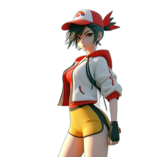 hat, staff, jacket, weapon, concept art, 3d render, anime, pixel art transparent PNG cut-out