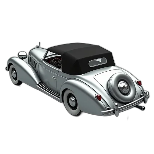 car, 3d render, concept art, photorealistic, cartoon, vintage, shiny, silver transparent PNG cut-out