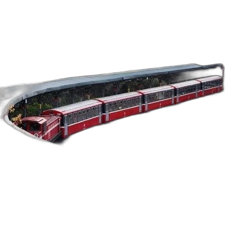 3d render, red, train, tracks, surrounded, trees, gravel transparent PNG cut-out