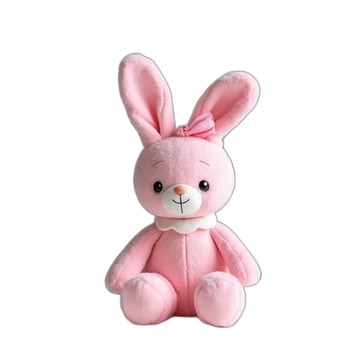 3d render, pink, plush, toy, rabbit, smiling, face, long transparent PNG cut-out