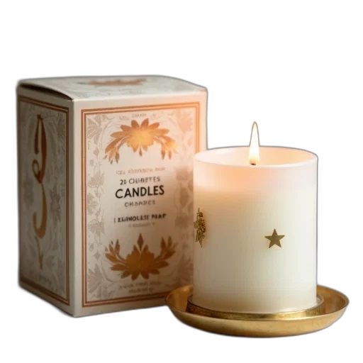 white, candle, lit, wick, placed, brass, holder, surrounded transparent PNG cut-out