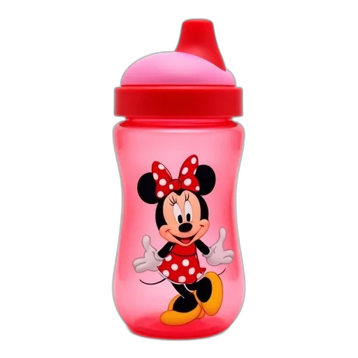 bottle, photorealistic, 3d render, red, plastic, sippy, cup, mickey transparent PNG cut-out