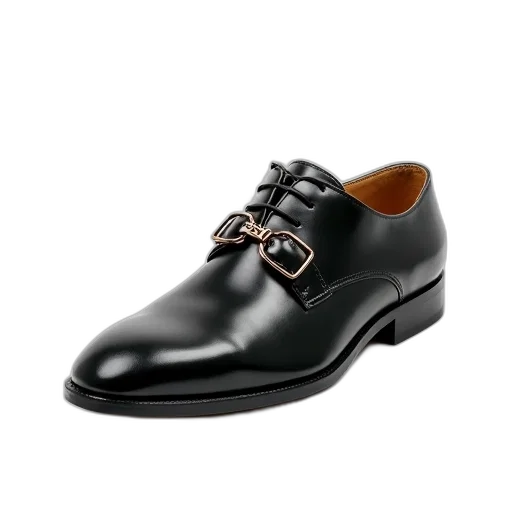 shoes, photorealistic, black, leather, shoe, shiny, finish, decorative transparent PNG cut-out