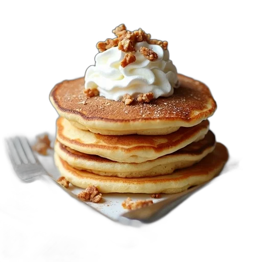 food, photorealistic, stack, pancakes, dollop, whipped, cream, chopped transparent PNG cut-out