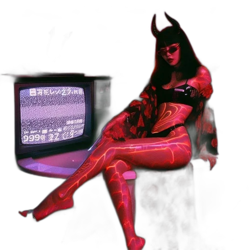 mask, vaporwave, pixel art, concept art, comic book art, red, dark, woman transparent PNG cut-out