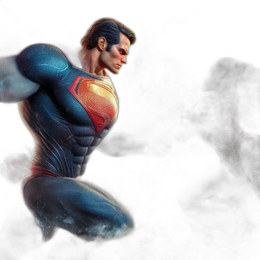 comic book art, concept art, 3d render, photorealistic, superman, blue, suit, faces transparent PNG cut-out
