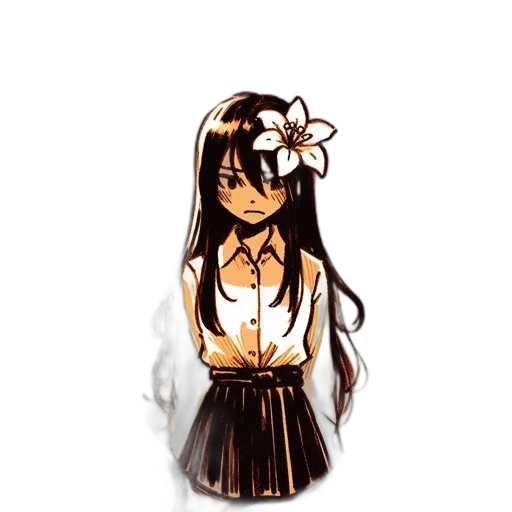 dress, staff, flower, pixel art, anime, cartoon, concept art, monochrome transparent PNG cut-out