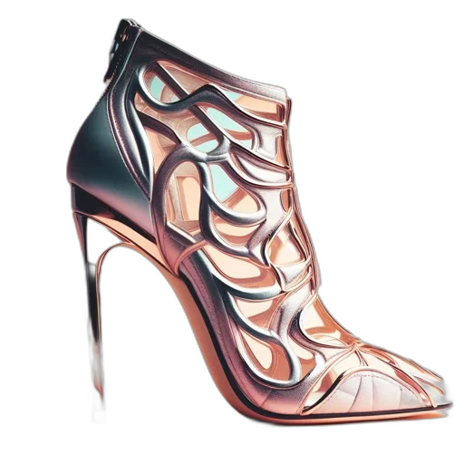 shoes, artistic, shoe, featuring, metallic, design, net-like, cut-outs transparent PNG cut-out