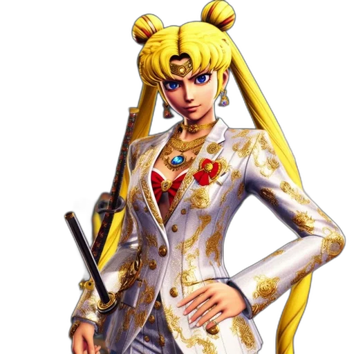staff, weapon, crown, jacket, concept art, anime, 3d render, pixel art transparent PNG cut-out