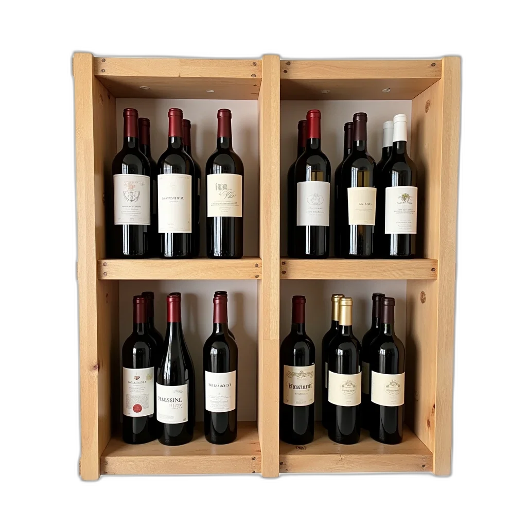bottle, furniture, 3d render, wooden, wine, rack, six, compartments transparent PNG cut-out