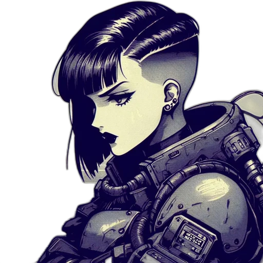 robot, face, weapon, jacket, cyberpunk, concept art, comic book art, anime transparent PNG cut-out