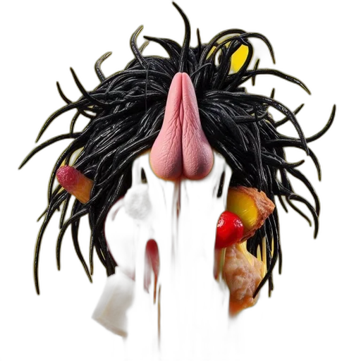 mask, hair, creature, food, photorealistic, 3d render, concept art, fantasy art transparent PNG cut-out