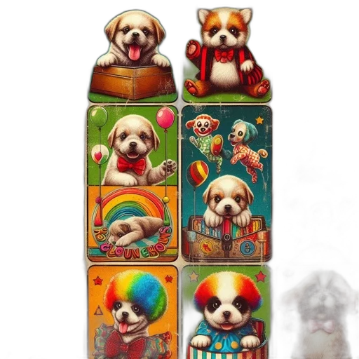 concept art, fantasy art, pixel art, photorealistic, colorful, grid, twelve, puppy transparent PNG cut-out