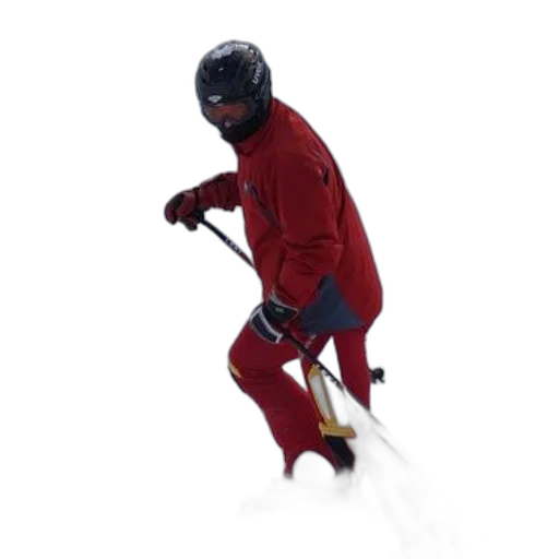 staff, 3d render, photorealistic, concept art, skier, red, outfit, snowy transparent PNG cut-out