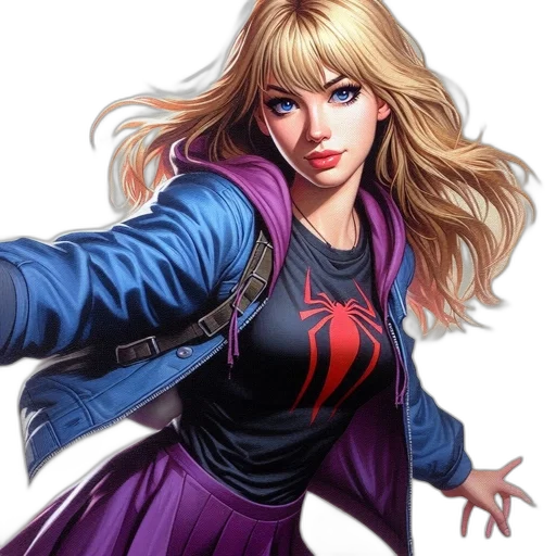 jacket, comic book art, concept art, fantasy art, photorealistic, illustration, woman, motion transparent PNG cut-out
