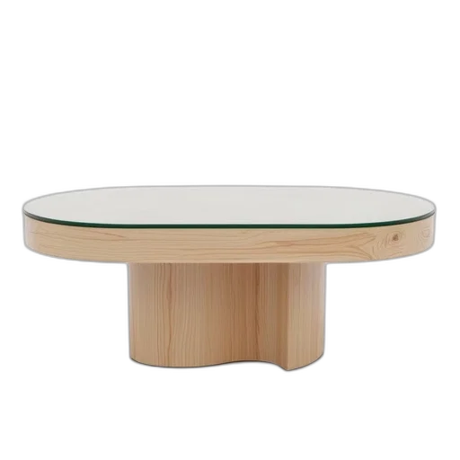 furniture, 3d render, wooden, table, glass, top, displayed, against transparent PNG cut-out