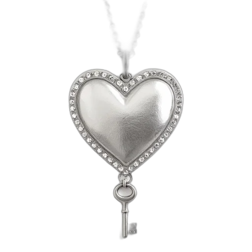 jewelry, silver, heart-shaped, pendant, diamond, pattern, key, charm transparent PNG cut-out