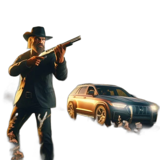 weapon, car, concept art, 3d render, pixel art, photorealistic, sunrise, sunset transparent PNG cut-out