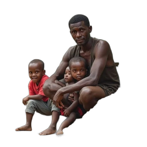photorealistic, man, several, children transparent PNG cut-out