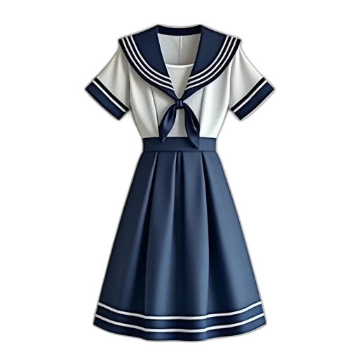 dress, 3d render, monochrome, blue, sailor, navy, white, trim transparent PNG cut-out