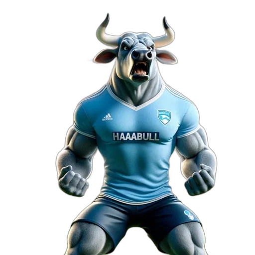 3d render, concept art, muscular, bull, donning, light, blue, soccer transparent PNG cut-out