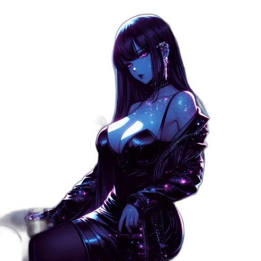robot, dress, cyberpunk, concept art, fantasy art, comic book art, neon lights, blue transparent PNG cut-out