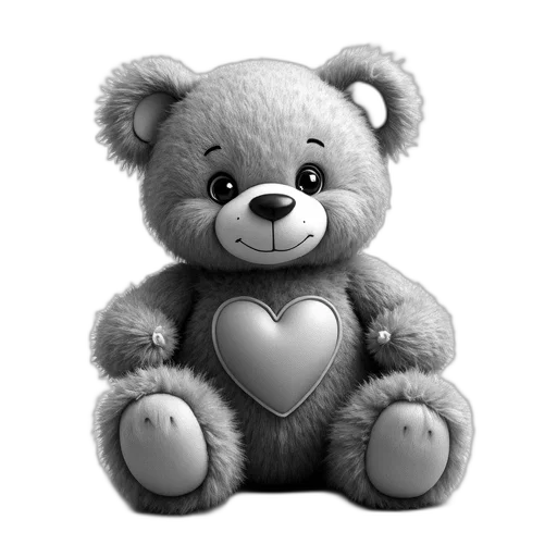 photorealistic, pencil sketch, 3d render, cartoon, black, white, image, teddy transparent PNG cut-out