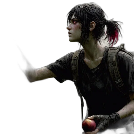 weapon, concept art, photorealistic, fantasy art, 3d render, young, woman, determined transparent PNG cut-out