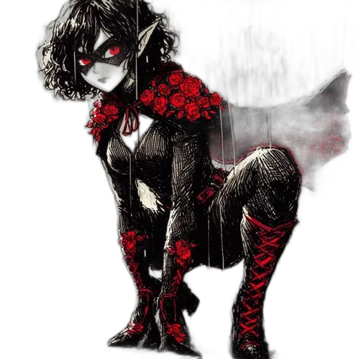 mask, dress, comic book art, concept art, fantasy art, watercolor, red, dark transparent PNG cut-out